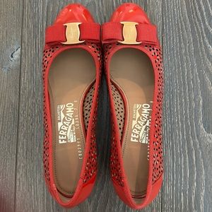 Cutest red, spring Ferragamo kitty heels! Worn once